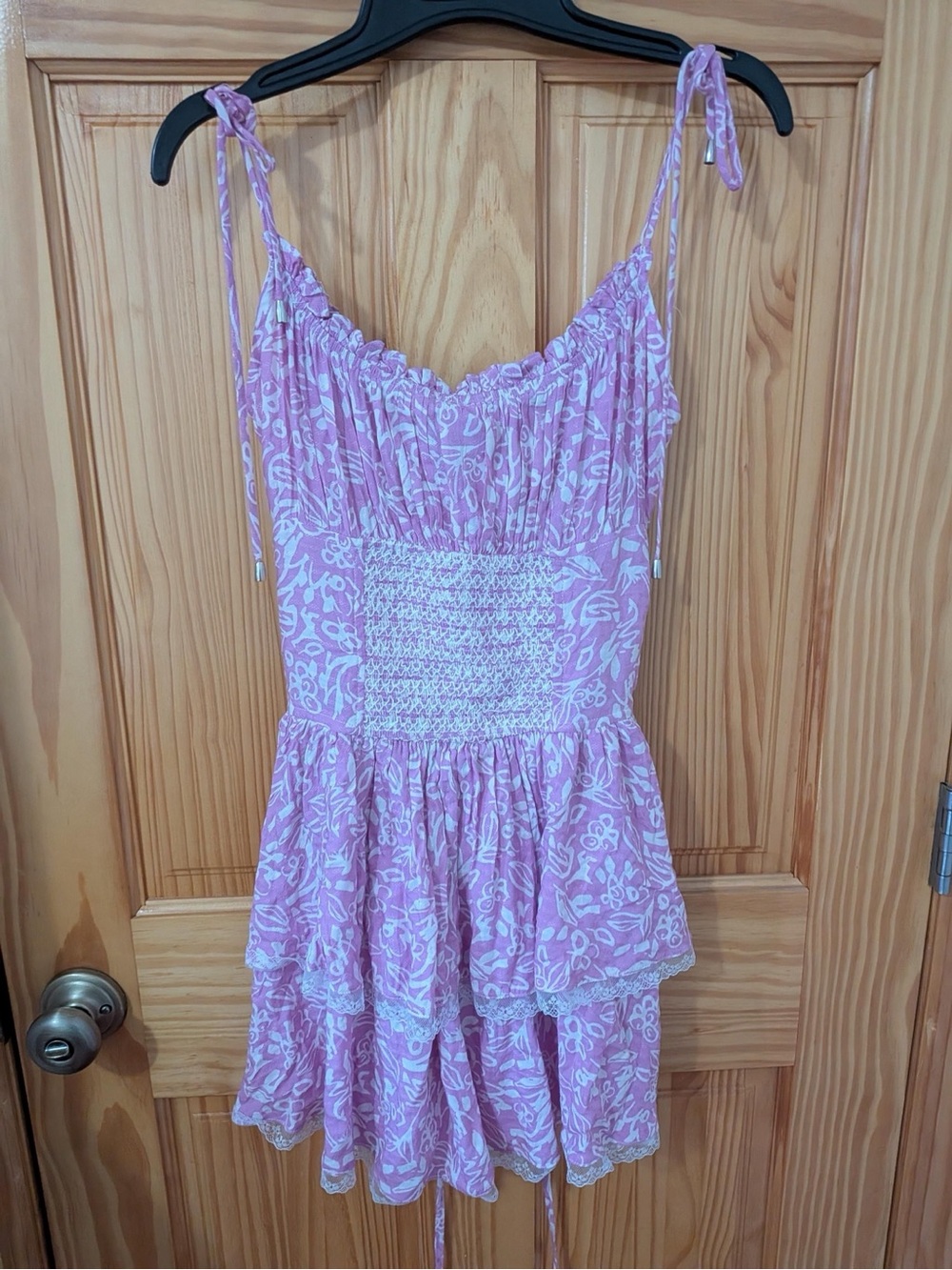 Sky to Moon Pink Floral Smocked Mini Dress Size M